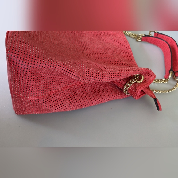 Indie3 Large Coral Red Shoulder Bag With Gold Hardware, Accent Tassel 10x15" - Picture 8 of 12